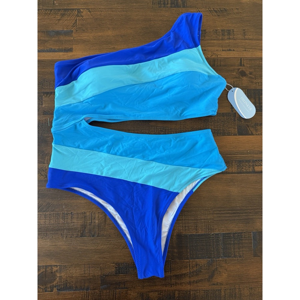 Hilinker Small  1 Peace Womens XL Monokini Bathing Suit Rainbow Of Blue NWT